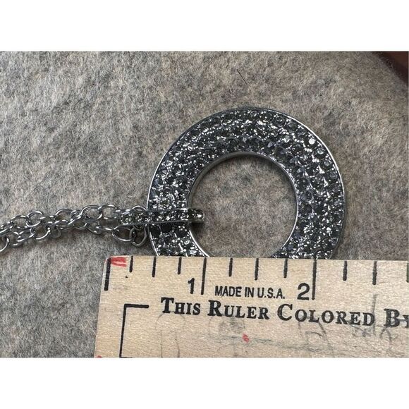 Stunning adjustable long  VINTAGE 90s statement Style Necklace Donut Silver tone - Picture 6 of 8